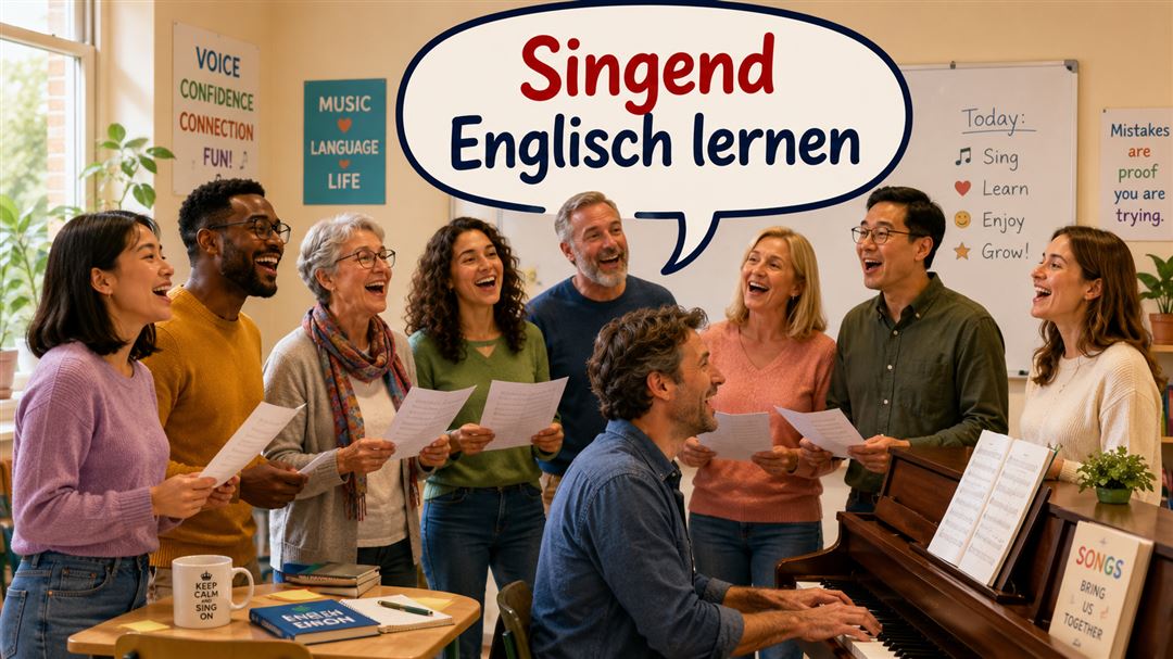 Singend englisch lernen: eine Lerngruppe lernt im Chor englisch